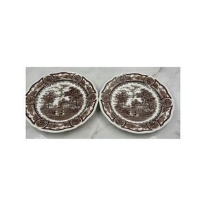 J&G Meakin Americana Brown Transferware Dinner Plates Style House Ironstone 2
